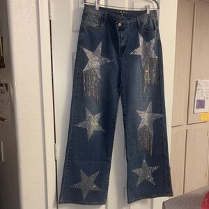 VBRT Women's Blue Jeans with Silver Star Accents